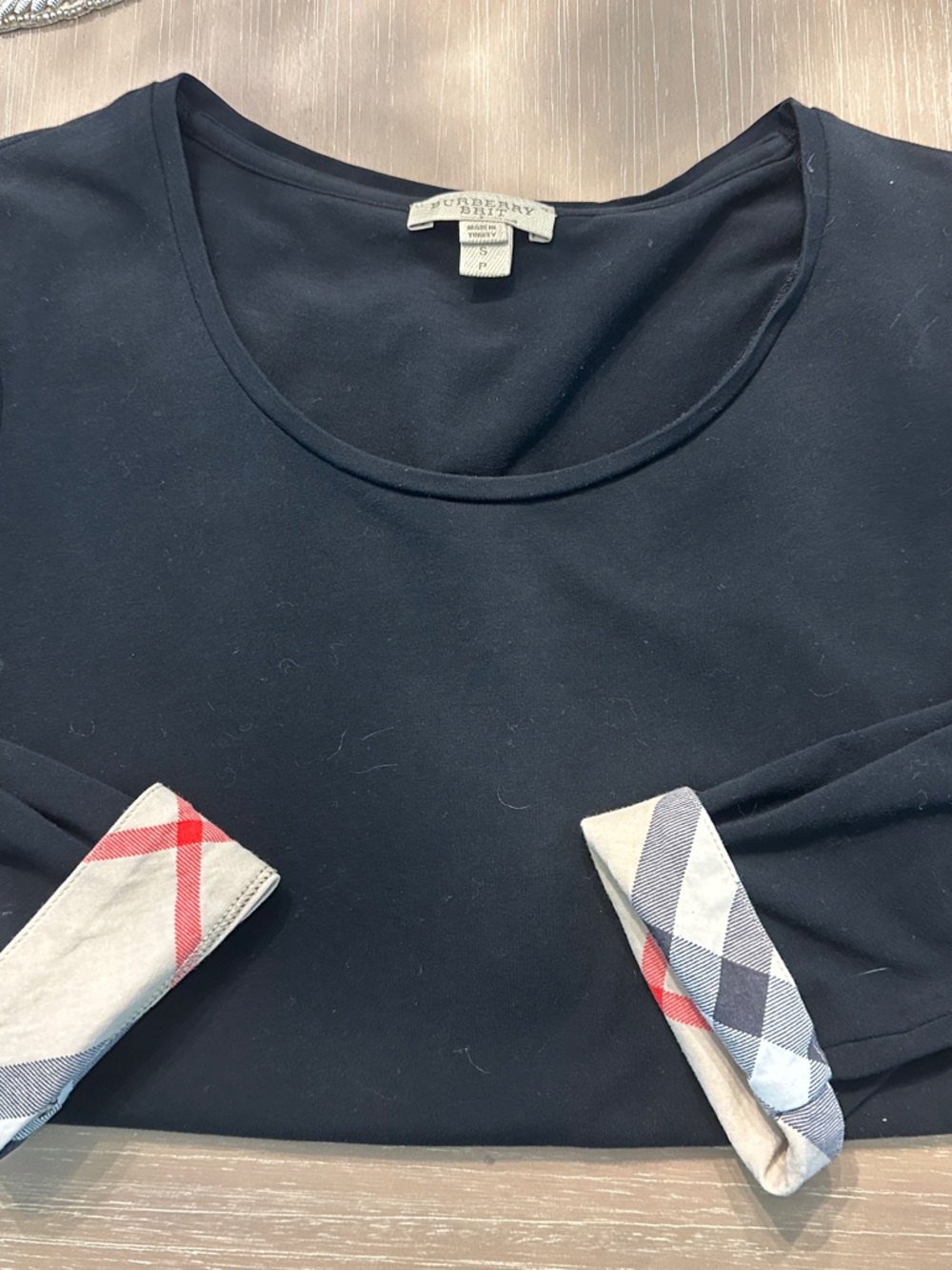Burberry Black Crewneck Top with Signature sleeve 3/4 length